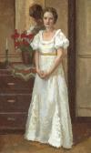 DAVIS Gerald Vivian A Standing Woman In A White Dress With A Bouquet Of Flowers DAVIS Gerald Vivian A Standing Woman In A White Dress With A Bouquet Of Flowers