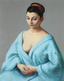 DAVIS Gladys Rockmore Portrait Of H. Mcgill: Woman Draped In Blue, Deep In Thought, With Placid Expression DAVIS Gladys Rockmore Portrait Of H. Mcgill: Woman Draped In Blue, Deep In Thought, With Placid Expression