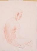 DAVIS Noel Card Player Study For Oil Conte Crayon DAVIS Noel Card Player Study For Oil Conte Crayon