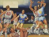 DAVIS Roy Ncaa Championship 1954: La Salle Vs. Bradley. Signed Lower Left Bob Davis DAVIS Roy Ncaa Championship 1954: La Salle Vs. Bradley. Signed Lower Left Bob Davis