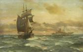 DAWSON Montague An Elegant Steam Yacht Passing A Hard-working Old Two-master In The Setting Sun DAWSON Montague An Elegant Steam Yacht Passing A Hard-working Old Two-master In The Setting Sun