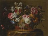 de ARELLANO Y FRANCISCO CAMILO Juan Still Life Ofroses, Lilies, Morning Glories And Other Flowers In A Basket On A Stone Pedestal de ARELLANO Y FRANCISCO CAMILO Juan Still Life Ofroses, Lilies, Morning Glories And Other Flowers In A Basket On A Stone Pedestal