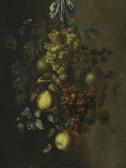 DE BERGH Gillis Gillisz. A Festoon Of Grapes, Apples And Pears Hanging From A Nail, With Snails, Butterflies And A Parrot DE BERGH Gillis Gillisz. A Festoon Of Grapes, Apples And Pears Hanging From A Nail, With Snails, Butterflies And A Parrot