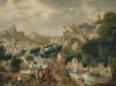de BLES Herri met A Mountainous River Landscape With Christ On The Road To Emmaus de BLES Herri met A Mountainous River Landscape With Christ On The Road To Emmaus