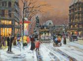 DE CHATELENNE ROBERT Parisian Evening Street Scene In Winter DE CHATELENNE ROBERT Parisian Evening Street Scene In Winter