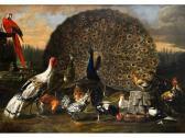 de CONINCK David Romelaer Rad Schlagender Pfau Zwischen Federvieh,truthahn Und Rotem Ara de CONINCK David Romelaer Rad Schlagender Pfau Zwischen Federvieh,truthahn Und Rotem Ara