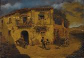 de del VALLE Juan Dios Granada Street Scene With Donkey And Chickens de del VALLE Juan Dios Granada Street Scene With Donkey And Chickens