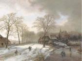DE GROOTE J.V. Skaters On A Pond By A Dutch Hamlet DE GROOTE J.V. Skaters On A Pond By A Dutch Hamlet