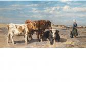 DE HAAS Jean Hubert Leonard Herdswoman With Cows By The Sea DE HAAS Jean Hubert Leonard Herdswoman With Cows By The Sea