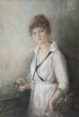 DE HARVEN A. HALTERHOF Portrait Of A Young Girl With Flowers DE HARVEN A. HALTERHOF Portrait Of A Young Girl With Flowers