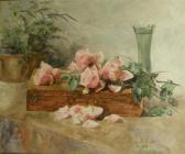 de hicot mathilde Still-life Of Roses With A Vase And Case de hicot mathilde Still-life Of Roses With A Vase And Case