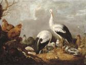 de HONDECOETER Gysbrecht Gillisz. Storks, Mallards, Chickens, A Heron, A Frog And Other Birds In A River Landscape de HONDECOETER Gysbrecht Gillisz. Storks, Mallards, Chickens, A Heron, A Frog And Other Birds In A River Landscape