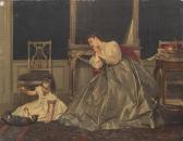 de JONGHE Gustave Leonhard Mother And Child With Cat de JONGHE Gustave Leonhard Mother And Child With Cat