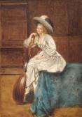 de LA BRÉLY Auguste Portrait De Femme À La Mandoline de LA BRÉLY Auguste Portrait De Femme À La Mandoline