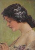DE LA MONTAGNE Emile Pierre B. Portret Van Een Vrouw Met Bloemen Inhet Haar DE LA MONTAGNE Emile Pierre B. Portret Van Een Vrouw Met Bloemen Inhet Haar