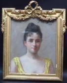DE LAJALLET Hélène Portrait De Jeune Fille À La Robe Jaune DE LAJALLET Hélène Portrait De Jeune Fille À La Robe Jaune