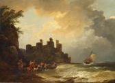 de Loutherbourg Philip James Figures On A Rocky Shoreline, Before A Castle de Loutherbourg Philip James Figures On A Rocky Shoreline, Before A Castle