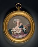 DE LUSSE Jean-Jacques-Thereza Portrait D'une Mère Et Ses Deux Enfants Assise Dans Un Intérieur DE LUSSE Jean-Jacques-Thereza Portrait D'une Mère Et Ses Deux Enfants Assise Dans Un Intérieur
