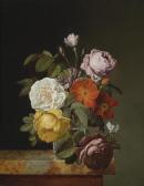 DE MONTAVILLE DE LAVANT F.B. Flower Piece With Roses And Butterfly DE MONTAVILLE DE LAVANT F.B. Flower Piece With Roses And Butterfly