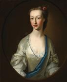 DE NUNE William A Portrait Of A Young Lady, Half-length, In A White Dress With A Rose In Her Hair DE NUNE William A Portrait Of A Young Lady, Half-length, In A White Dress With A Rose In Her Hair