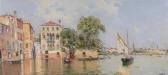 DE REYNA MANESCAU Antonio Maria Elaborate Venetian Canal Scene With Doge's Palace In Distance DE REYNA MANESCAU Antonio Maria Elaborate Venetian Canal Scene With Doge's Palace In Distance