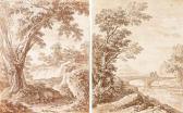 de SILVESTRE Nicolas Charles A Wooded Landscape With A Gully; And A River Landscape With Travellers On A Bridge de SILVESTRE Nicolas Charles A Wooded Landscape With A Gully; And A River Landscape With Travellers On A Bridge