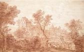 de SILVESTRE Nicolas Charles An Extensive Landscape With Fishermen And Travellers On A Bridge, A Town In The Background de SILVESTRE Nicolas Charles An Extensive Landscape With Fishermen And Travellers On A Bridge, A Town In The Background