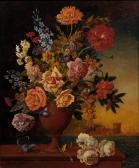 DE TIVOLI Arthur Still Life Of Flowers In Front Of A Port DE TIVOLI Arthur Still Life Of Flowers In Front Of A Port