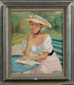 DE TOMBAY Ellen Elégante Au Chapeau De Paille Fleuri DE TOMBAY Ellen Elégante Au Chapeau De Paille Fleuri