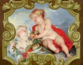 DE WIT Jacob Amorini Con Frutti E Fiori In Un Cartiglio Barocco Di Pietra Dipinto In Stile DE WIT Jacob Amorini Con Frutti E Fiori In Un Cartiglio Barocco Di Pietra Dipinto In Stile
