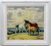 DEARDEN Harold Mare And Foal And Another Horse In A Field With Rolling Landscape Beyond DEARDEN Harold Mare And Foal And Another Horse In A Field With Rolling Landscape Beyond