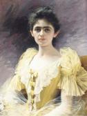 DEBAT-PONSAN Edouard An Elegant Lady In A Yellow Dress DEBAT-PONSAN Edouard An Elegant Lady In A Yellow Dress