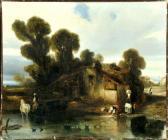 DECAMPS Slawisches Dorf Mit Gehöft Und Wäscherinnen Am See DECAMPS Slawisches Dorf Mit Gehöft Und Wäscherinnen Am See