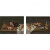 DEFLANS G.C. A Still Life With Salmon Steaks, A Sardine, Bread Roles, An Onion, A Roemer, A Glass Pitcher And A Fork On A Partly Draped Table;
A Still Life With A Ham, Tongues, A Loaf Of Bread, A Knife, A Glass And A Glass Jug On A Partly Draped Table DEFLANS G.C. A Still Life With Salmon Steaks, A Sardine, Bread Roles, An Onion, A Roemer, A Glass Pitcher And A Fork On A Partly Draped Table;
A Still Life With A Ham, Tongues, A Loaf Of Bread, A Knife, A Glass And A Glass Jug On A Partly Draped Table