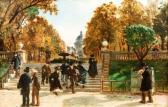 DEHODENCQ Alfred Assemblée De Personnages Dans Le Jardin Du Luxembourg, Avec Le Panthéon À Paris DEHODENCQ Alfred Assemblée De Personnages Dans Le Jardin Du Luxembourg, Avec Le Panthéon À Paris