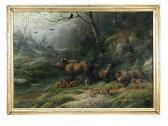 DEIKER Johannes Christian Wild Boar With Their Young In A Wooded Landscape DEIKER Johannes Christian Wild Boar With Their Young In A Wooded Landscape