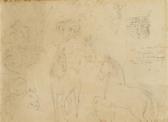 DELACROIX Eugene Studies Of Horses, Architectural Elements And Ram Heads DELACROIX Eugene Studies Of Horses, Architectural Elements And Ram Heads