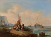 DELAMARRE HENRI Fisher Folk With Boats Off The Coast DELAMARRE HENRI Fisher Folk With Boats Off The Coast