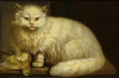 DELAMARRE Jacques Barthelemy Chat Angora Jouant Avec Un Oiseau DELAMARRE Jacques Barthelemy Chat Angora Jouant Avec Un Oiseau