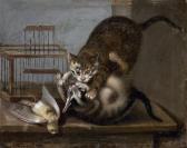 DELAMARRE Jacques Barthelemy Chats Luttant Pour Un Canari DELAMARRE Jacques Barthelemy Chats Luttant Pour Un Canari