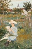 DELESTRE Eugène A Girl Reading In The Village Green DELESTRE Eugène A Girl Reading In The Village Green