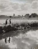 DELL ARTHUR G. Monochrome Photograph Of Children Fishing By A Stream DELL ARTHUR G. Monochrome Photograph Of Children Fishing By A Stream
