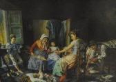 DENDY R. Italian Cottage Scene With A Family Group DENDY R. Italian Cottage Scene With A Family Group
