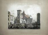 DEROY Laurent "widok Krakowa Po Pożarze W 1850 R. Przedstawiający Nabożeństwo Przy Rozpoczęciu Odbudowy Kościoła Dominikanów", Wg J. Kurowskiego, 1851 R. DEROY Laurent "widok Krakowa Po Pożarze W 1850 R. Przedstawiający Nabożeństwo Przy Rozpoczęciu Odbudowy Kościoła Dominikanów", Wg J. Kurowskiego, 1851 R.