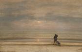 DESTREE Johannes Josephus Man Met Hond Voor De Kust Bij Ondergaande Zon DESTREE Johannes Josephus Man Met Hond Voor De Kust Bij Ondergaande Zon