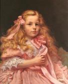 DETILLEUX Servais Portrait Of A Young Girl, Half Length, Wearing A Pink Dress With Ribbons In Her Hair. DETILLEUX Servais Portrait Of A Young Girl, Half Length, Wearing A Pink Dress With Ribbons In Her Hair.