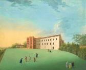 DEVIS Anthony Thomas A View Of The Bishop's Palace, Farnham Castle,with Elegant Figures Playing Bowls In The Foreground DEVIS Anthony Thomas A View Of The Bishop's Palace, Farnham Castle,with Elegant Figures Playing Bowls In The Foreground