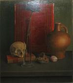DILLEN JOZEF Nature Morte Au Crâne, Rose Et Pavot DILLEN JOZEF Nature Morte Au Crâne, Rose Et Pavot