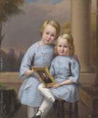 DILLER Otto Doppel-kinderportrait, Das Bildnis Des Vaters Haltend DILLER Otto Doppel-kinderportrait, Das Bildnis Des Vaters Haltend