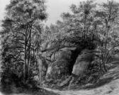 DILLIS Cantius Waldlandschaft Mit Felsgrotte. Verso Landschaftsstudie (feder, Laviert, Über Bleistift). DILLIS Cantius Waldlandschaft Mit Felsgrotte. Verso Landschaftsstudie (feder, Laviert, Über Bleistift).